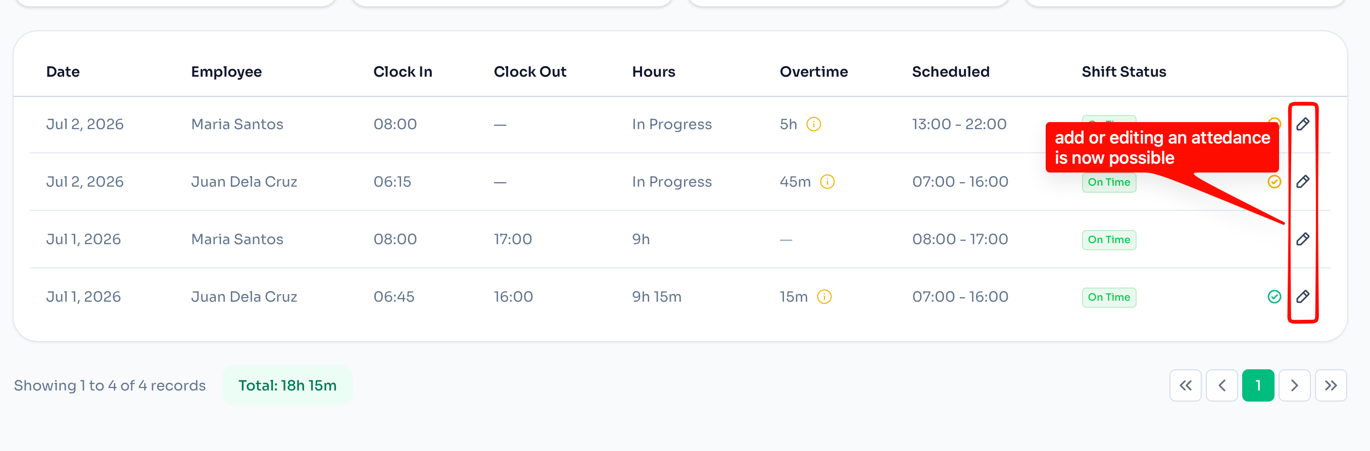 Add and edit attendance records