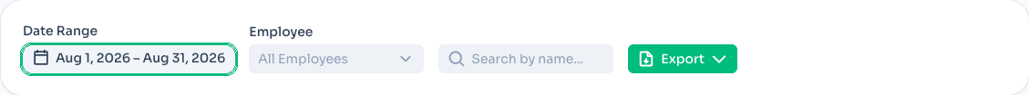 Date Range field in the Attendance filter bar